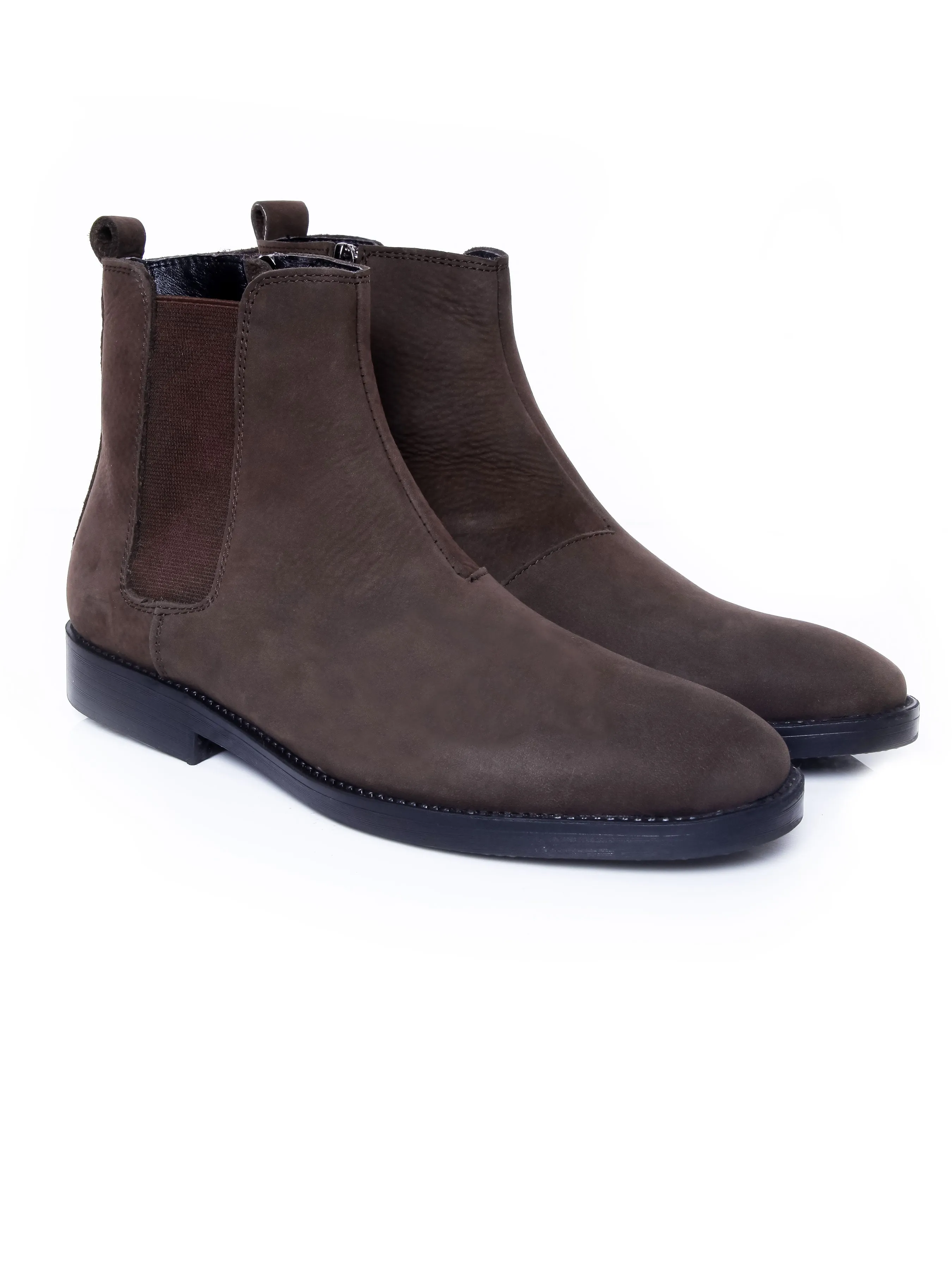 Chelsea Boots With Zipper - Coffee Nubuck Leather (Crepe Sole)