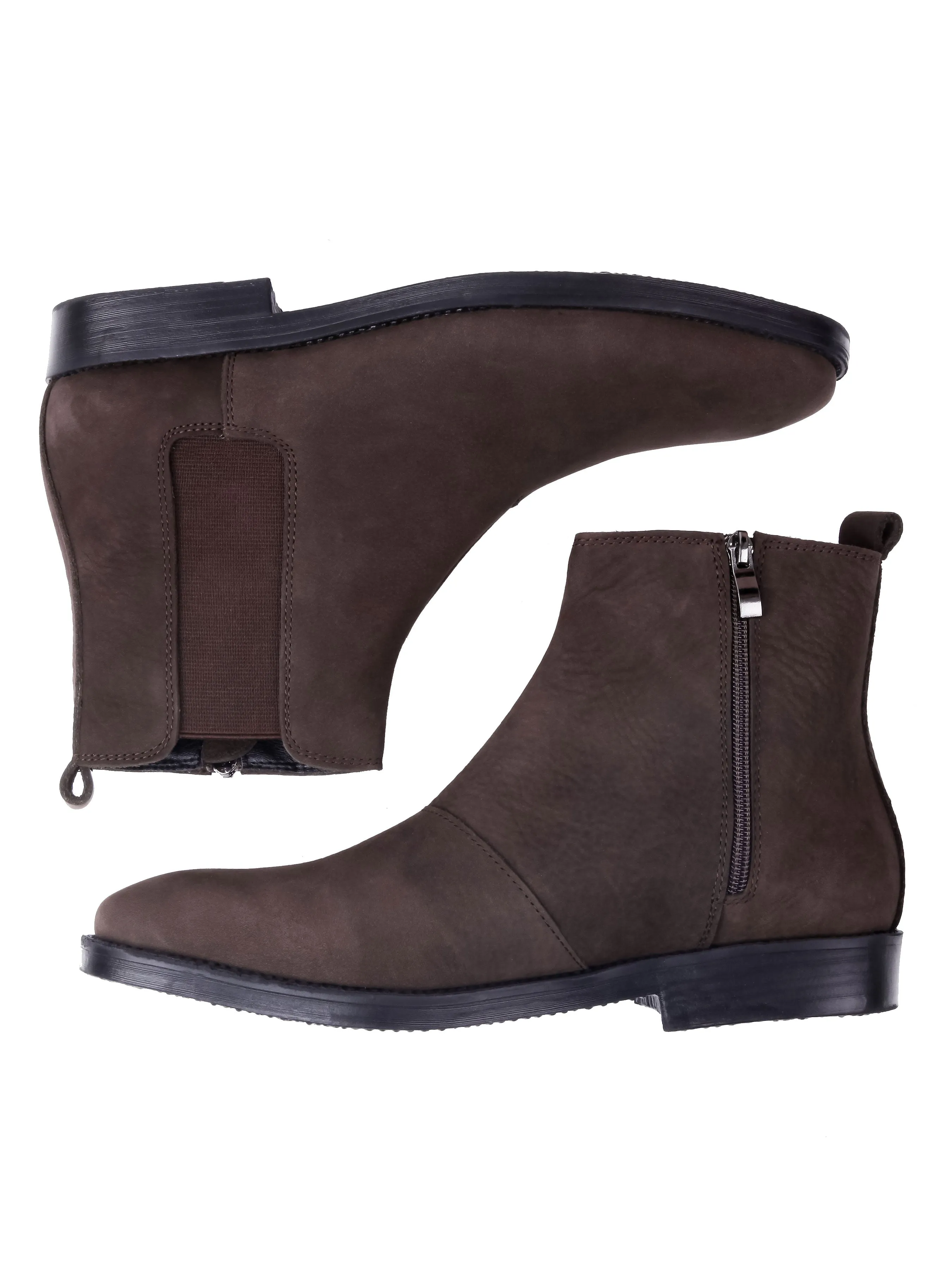 Chelsea Boots With Zipper - Coffee Nubuck Leather (Crepe Sole)