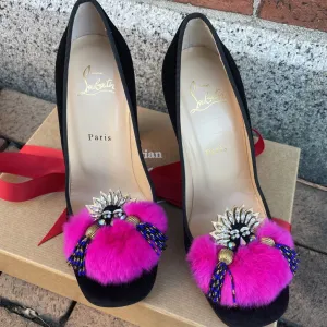 Christian Louboutin Velvet Fur Crystal Mayamoc Pump - Size 38