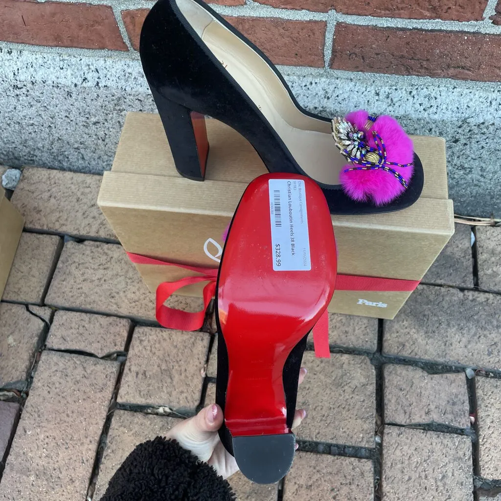 Christian Louboutin Velvet Fur Crystal Mayamoc Pump - Size 38