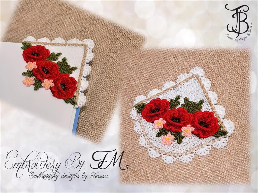 Corner bookmark FSL/ Poppies /4x4 hoop