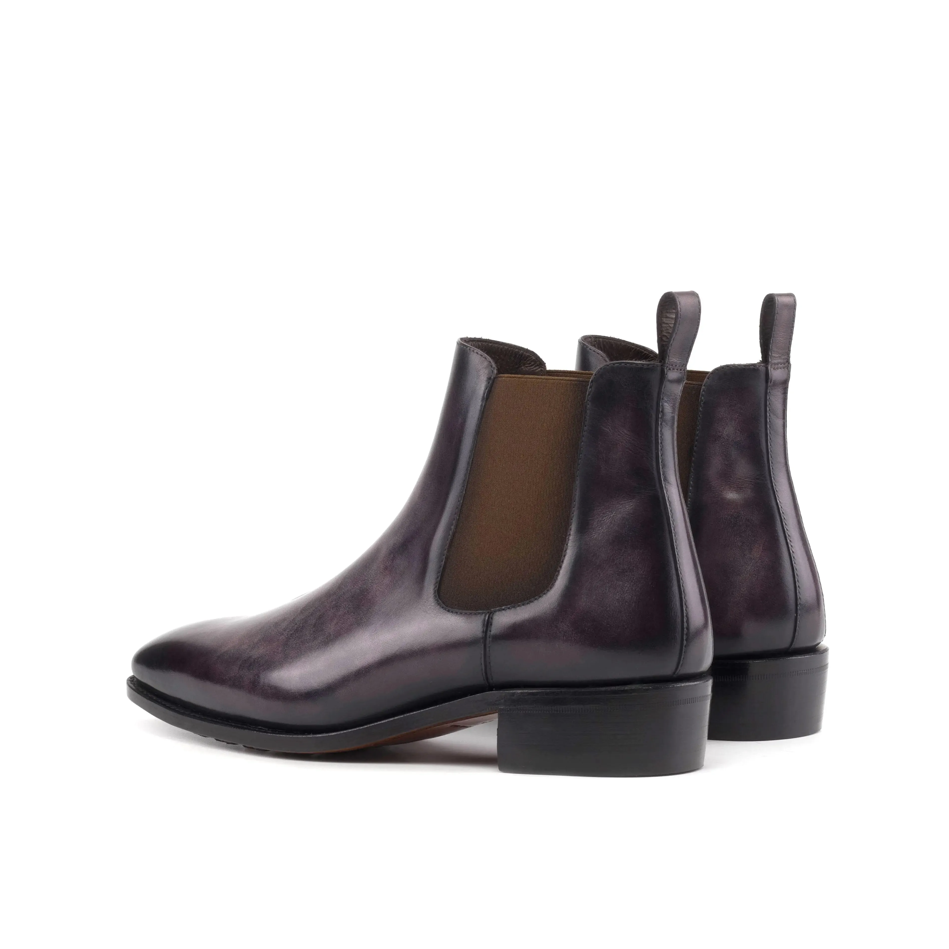 DapperFam Monza in Aubergine Men's Hand-Painted Patina Chelsea Boot