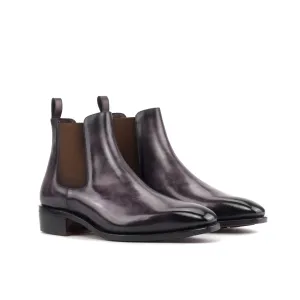 DapperFam Monza in Aubergine Men's Hand-Painted Patina Chelsea Boot