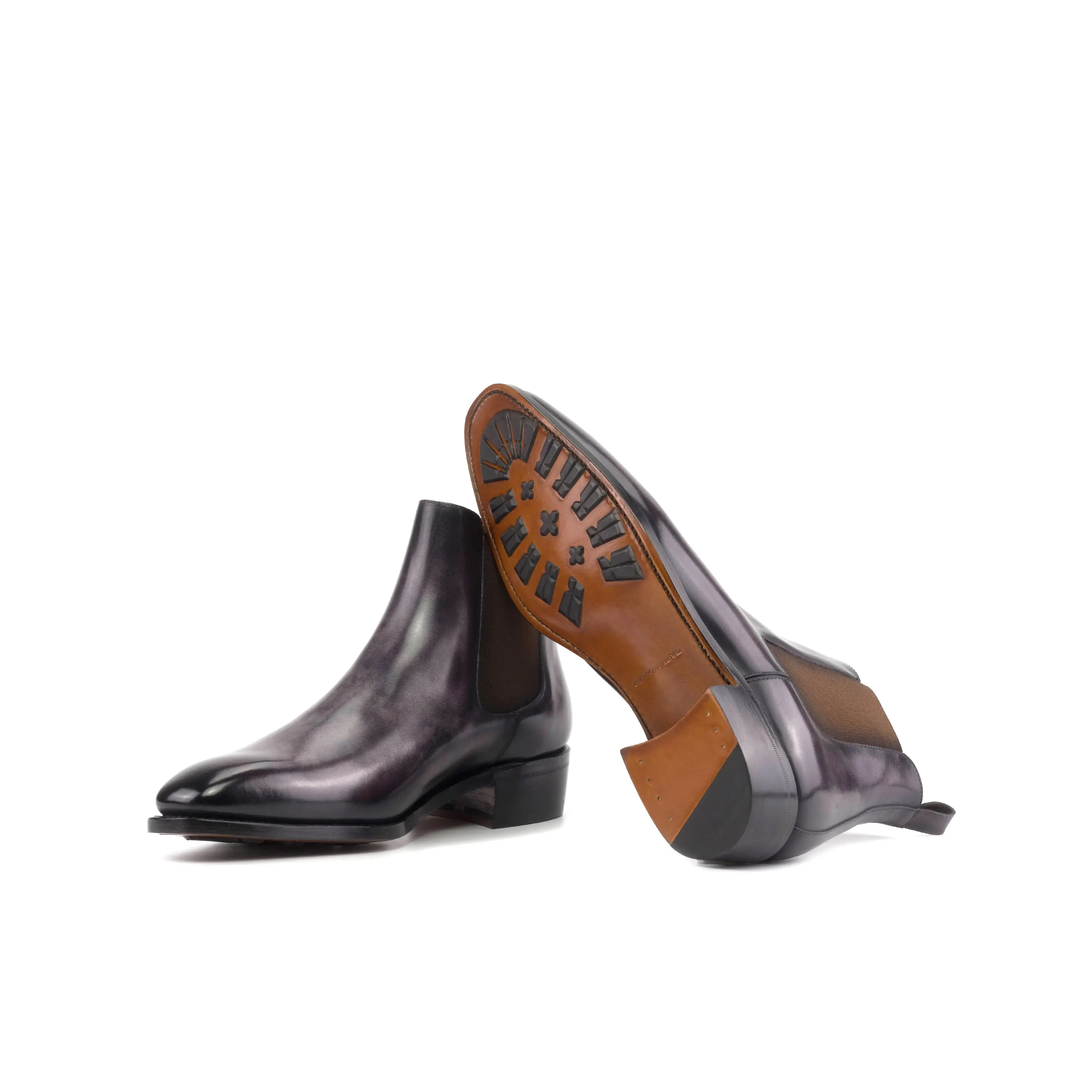 DapperFam Monza in Aubergine Men's Hand-Painted Patina Chelsea Boot