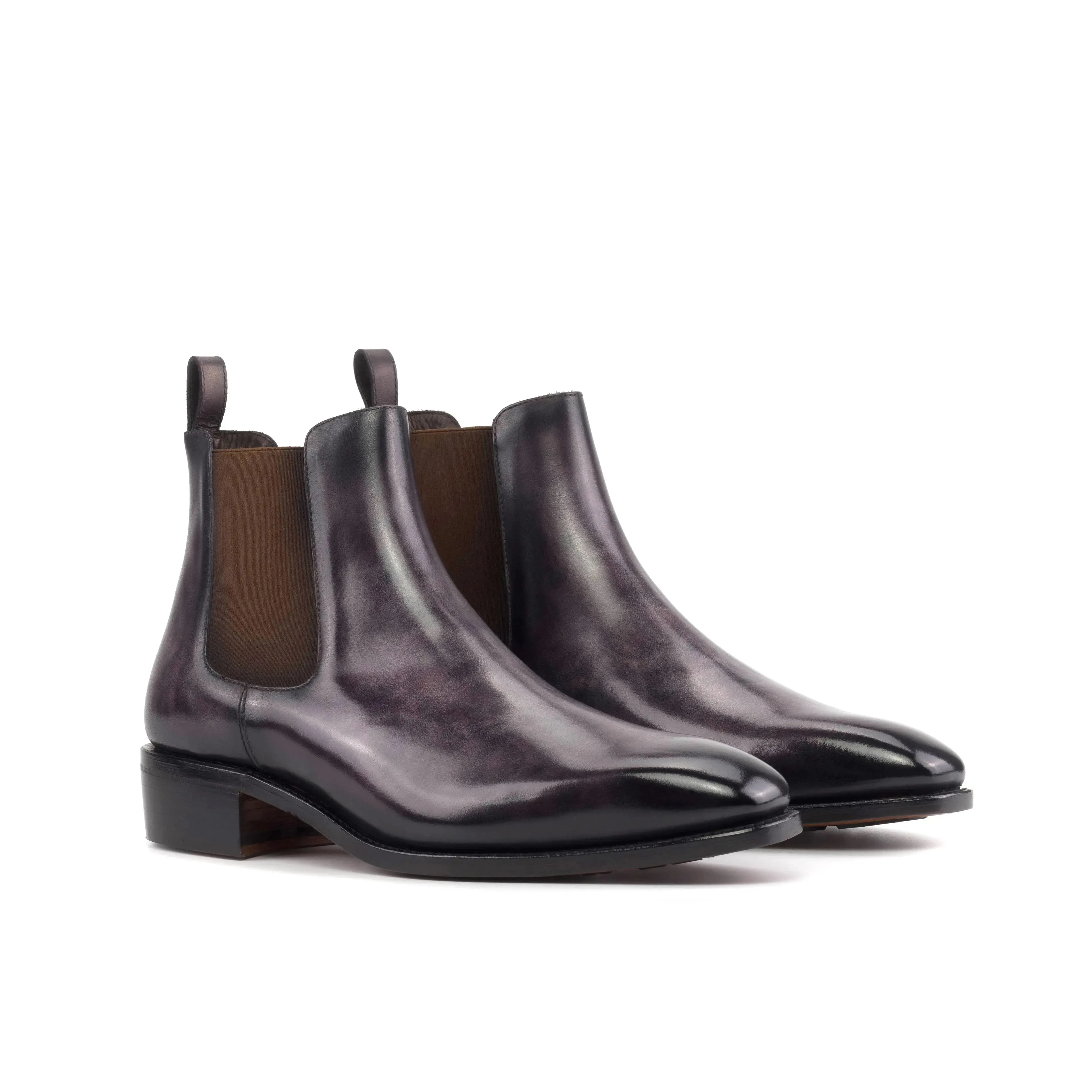 DapperFam Monza in Aubergine Men's Hand-Painted Patina Chelsea Boot