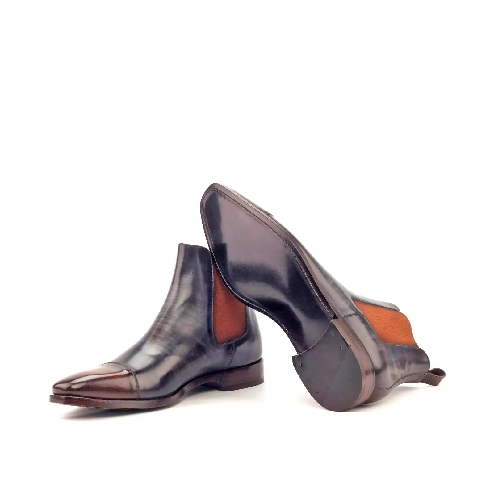 DapperFam Monza in Brown / Grey Men's Hand-Painted Patina Chelsea Boot