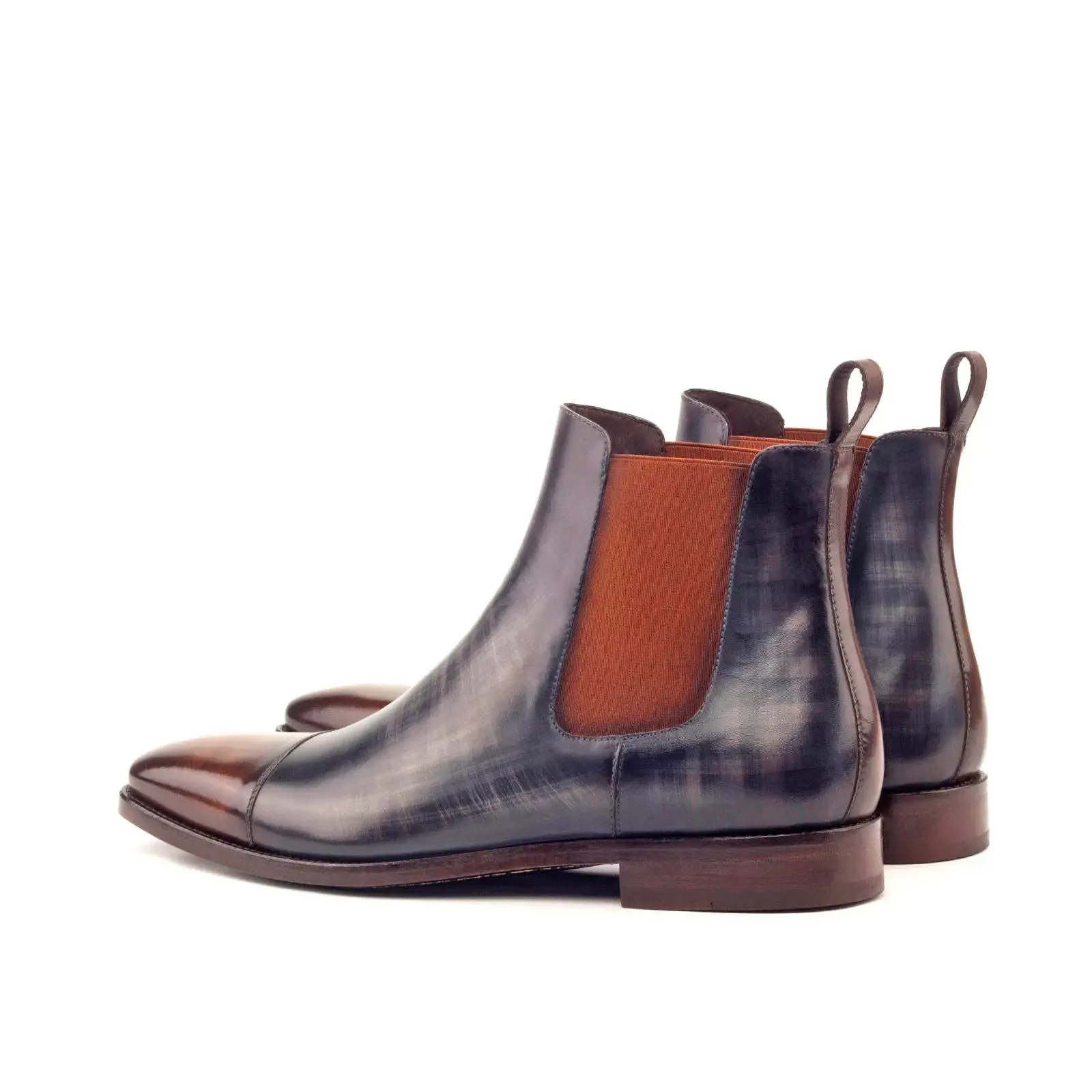 DapperFam Monza in Brown / Grey Men's Hand-Painted Patina Chelsea Boot