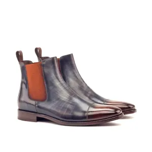 DapperFam Monza in Brown / Grey Men's Hand-Painted Patina Chelsea Boot