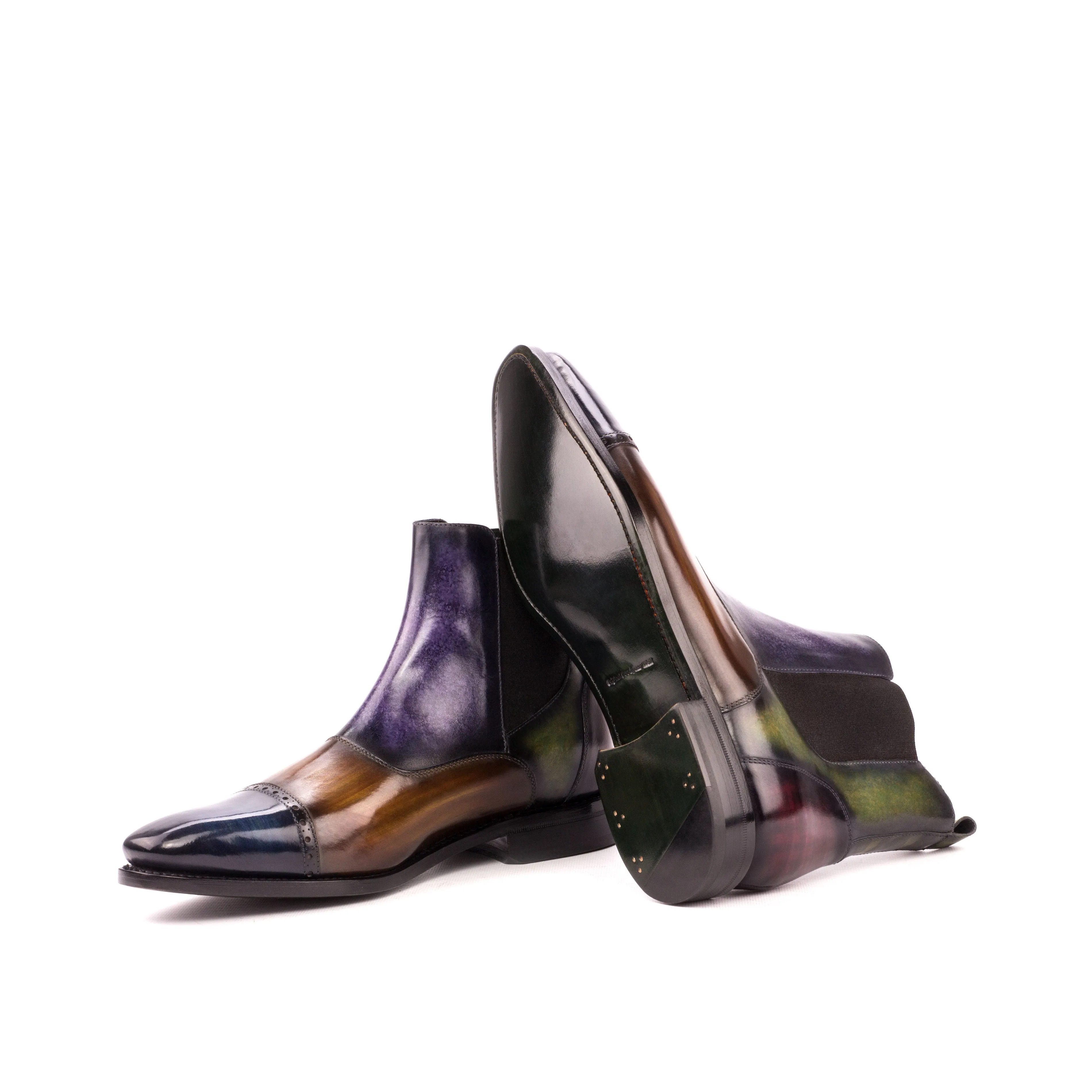 DapperFam Vesuvio in Denim / Burgundy / Purple / Khaki / Cognac Men's Hand-Painted Patina Chelsea Multi Boot