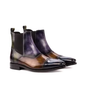 DapperFam Vesuvio in Denim / Burgundy / Purple / Khaki / Cognac Men's Hand-Painted Patina Chelsea Multi Boot