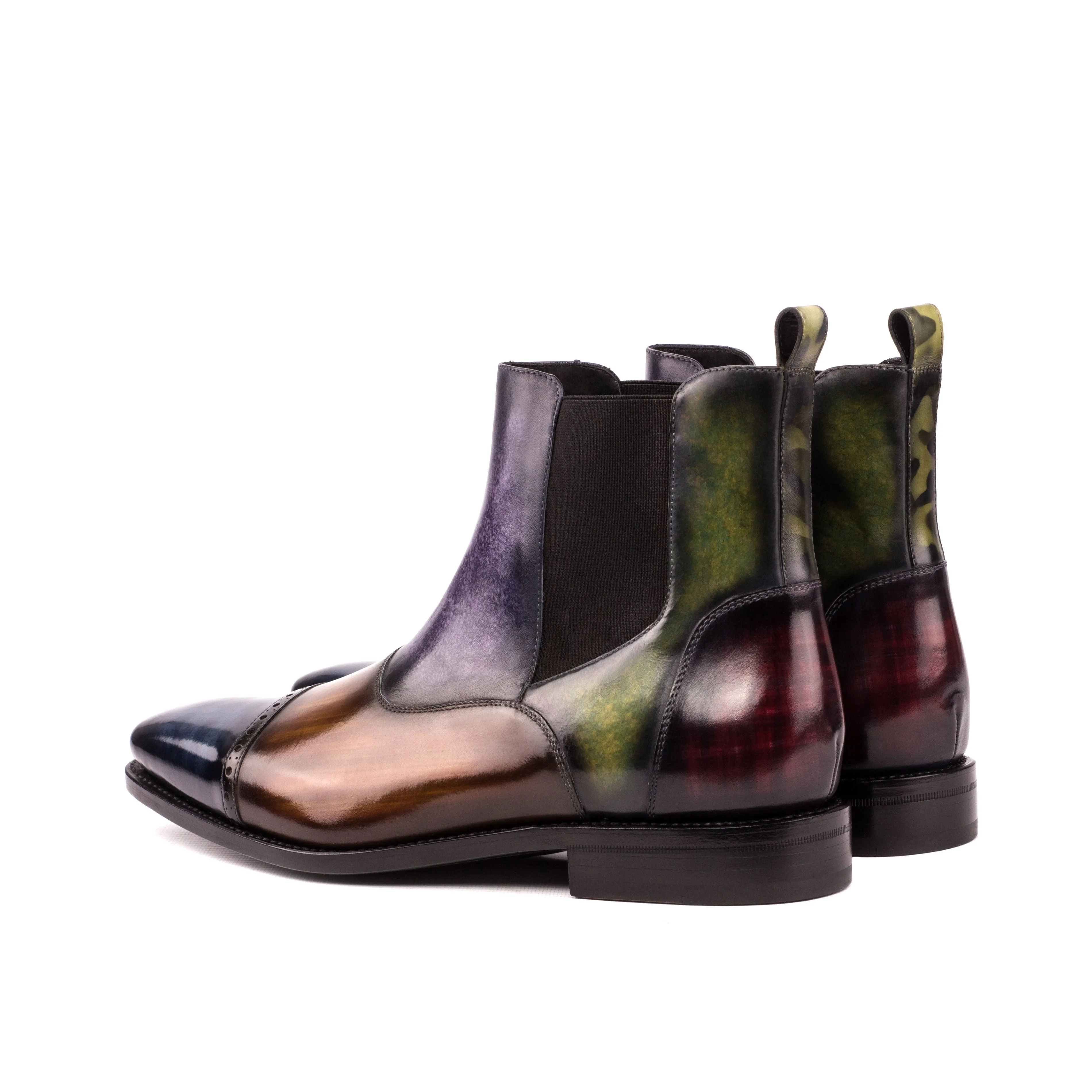 DapperFam Vesuvio in Denim / Burgundy / Purple / Khaki / Cognac Men's Hand-Painted Patina Chelsea Multi Boot