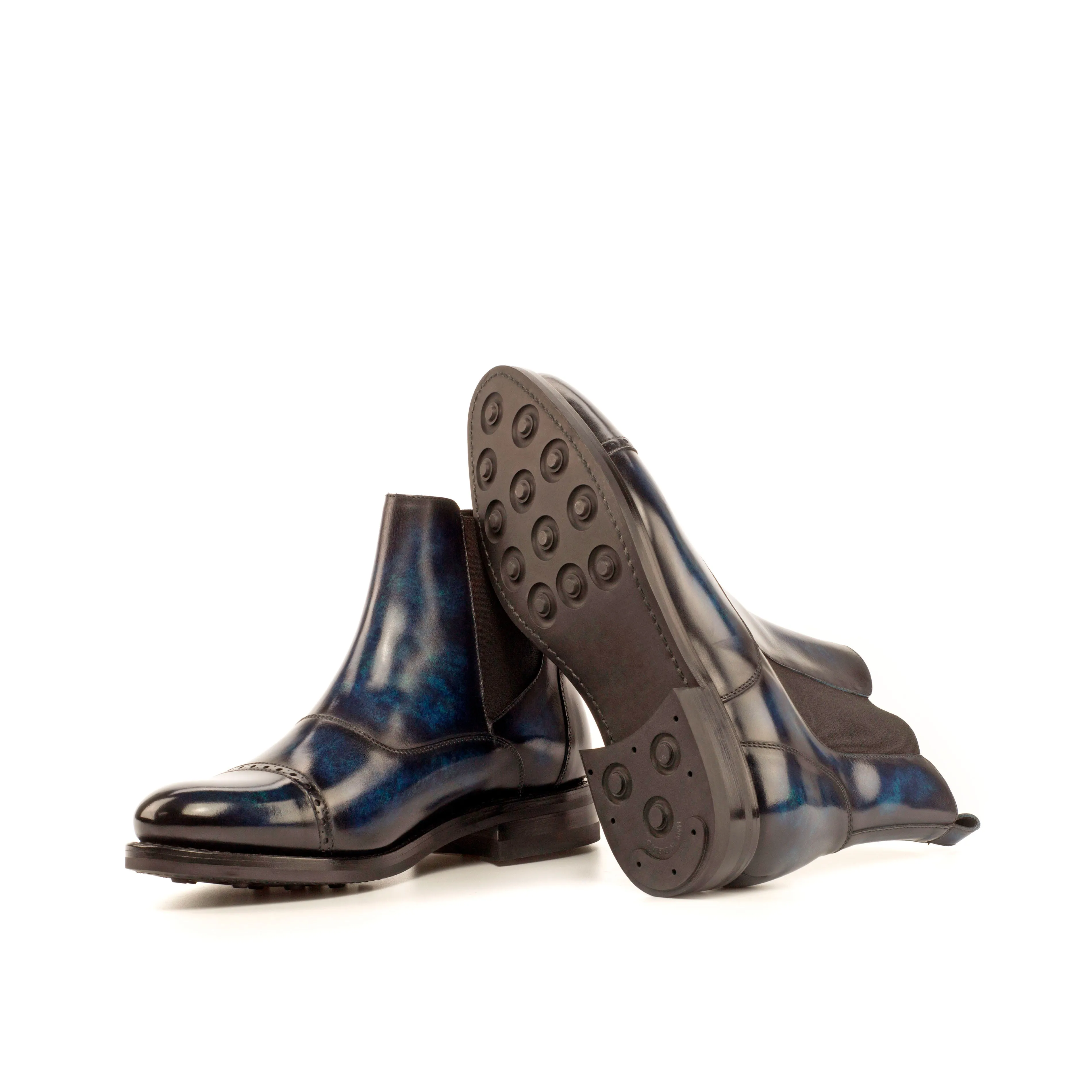 DapperFam Vesuvio in Denim Men's Hand-Painted Patina Chelsea Multi Boot