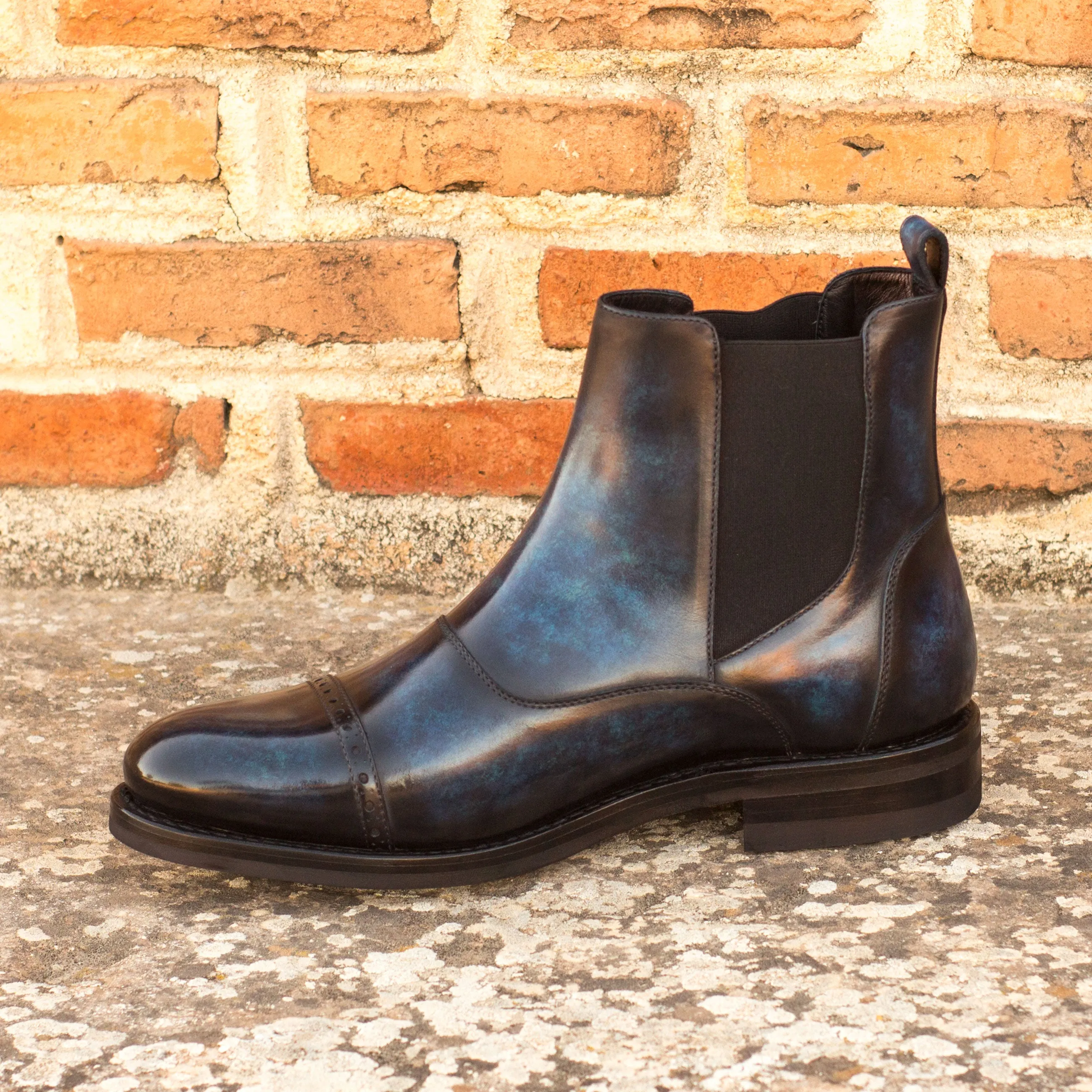 DapperFam Vesuvio in Denim Men's Hand-Painted Patina Chelsea Multi Boot