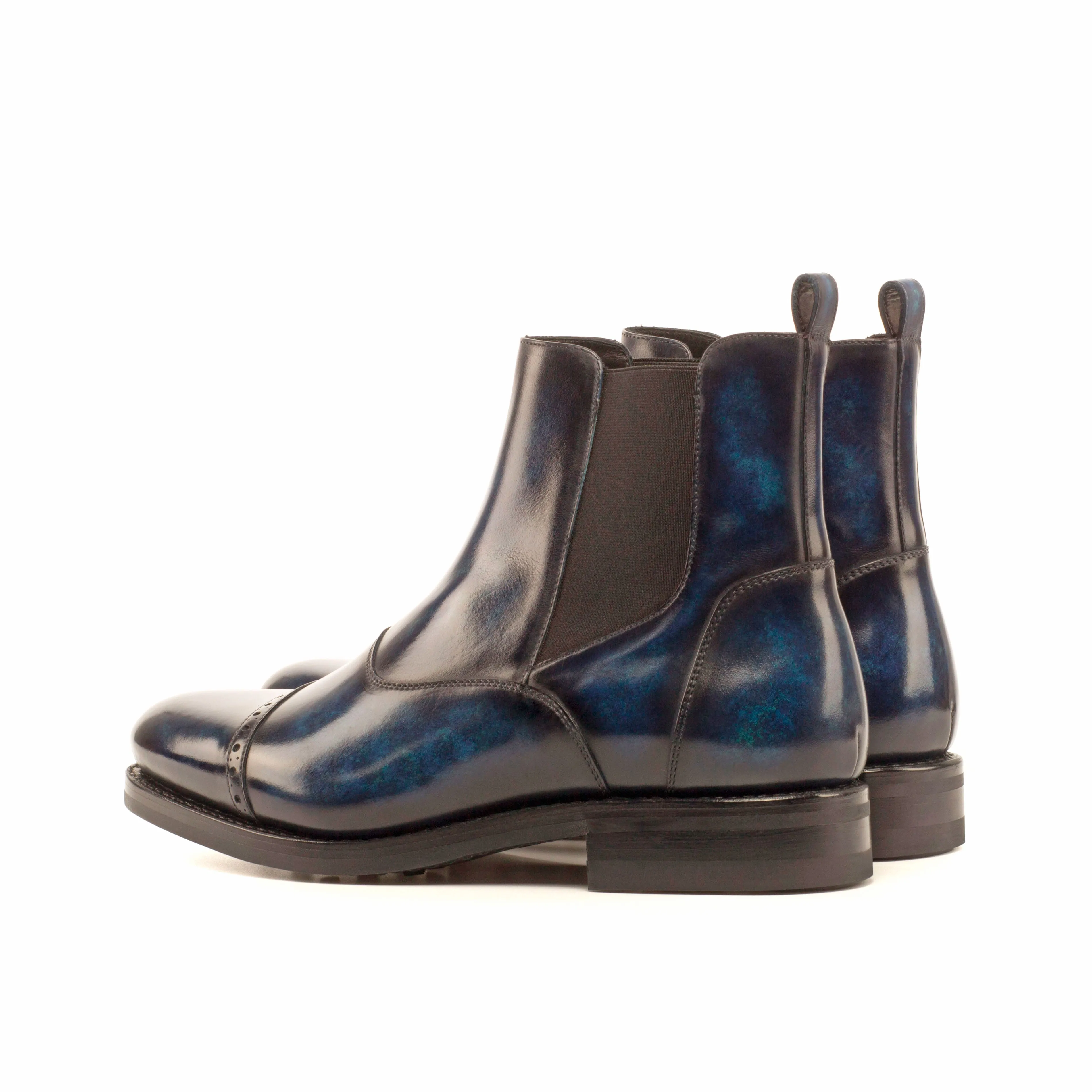DapperFam Vesuvio in Denim Men's Hand-Painted Patina Chelsea Multi Boot