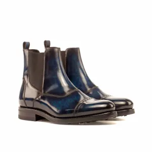 DapperFam Vesuvio in Denim Men's Hand-Painted Patina Chelsea Multi Boot