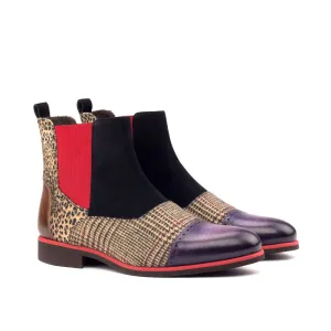 DapperFam Vesuvio in Tweed / Leopard / Black Men's Sartorial & Lux Suede & Hand-Painted Patina Chelsea Multi Boot
