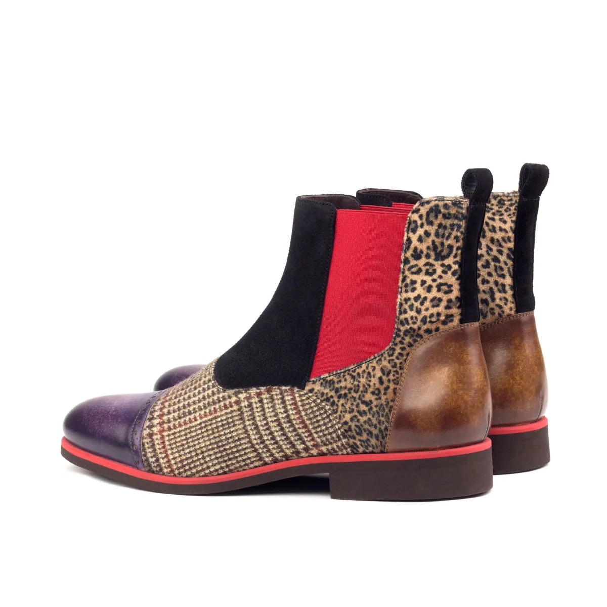 DapperFam Vesuvio in Tweed / Leopard / Black Men's Sartorial & Lux Suede & Hand-Painted Patina Chelsea Multi Boot