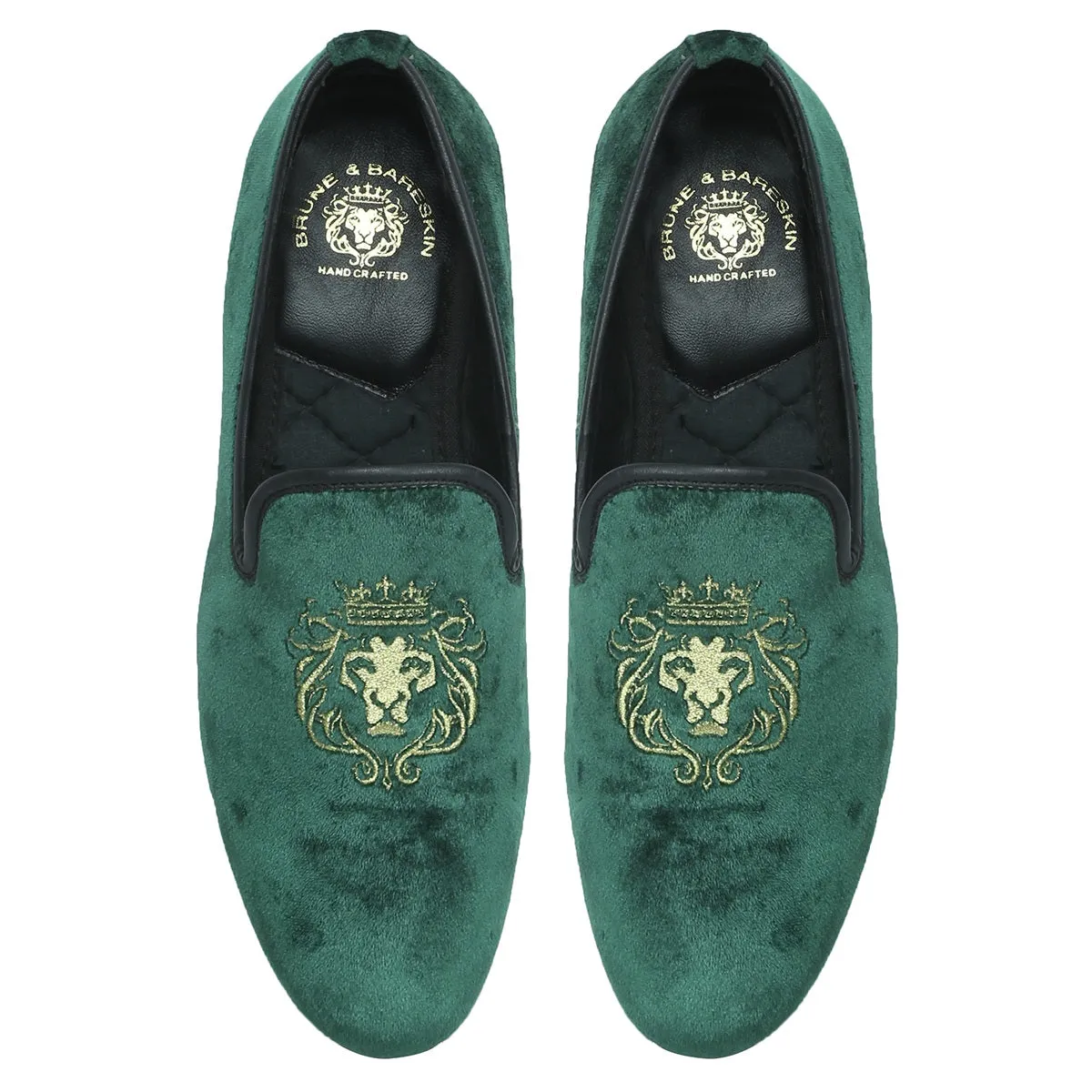 Dark Green/Golden Lion King Embroidery Velvet Slip-On By Brune & Bareskin