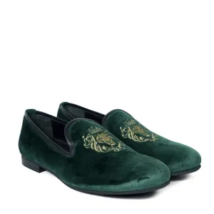 Dark Green/Golden Lion King Embroidery Velvet Slip-On By Brune & Bareskin