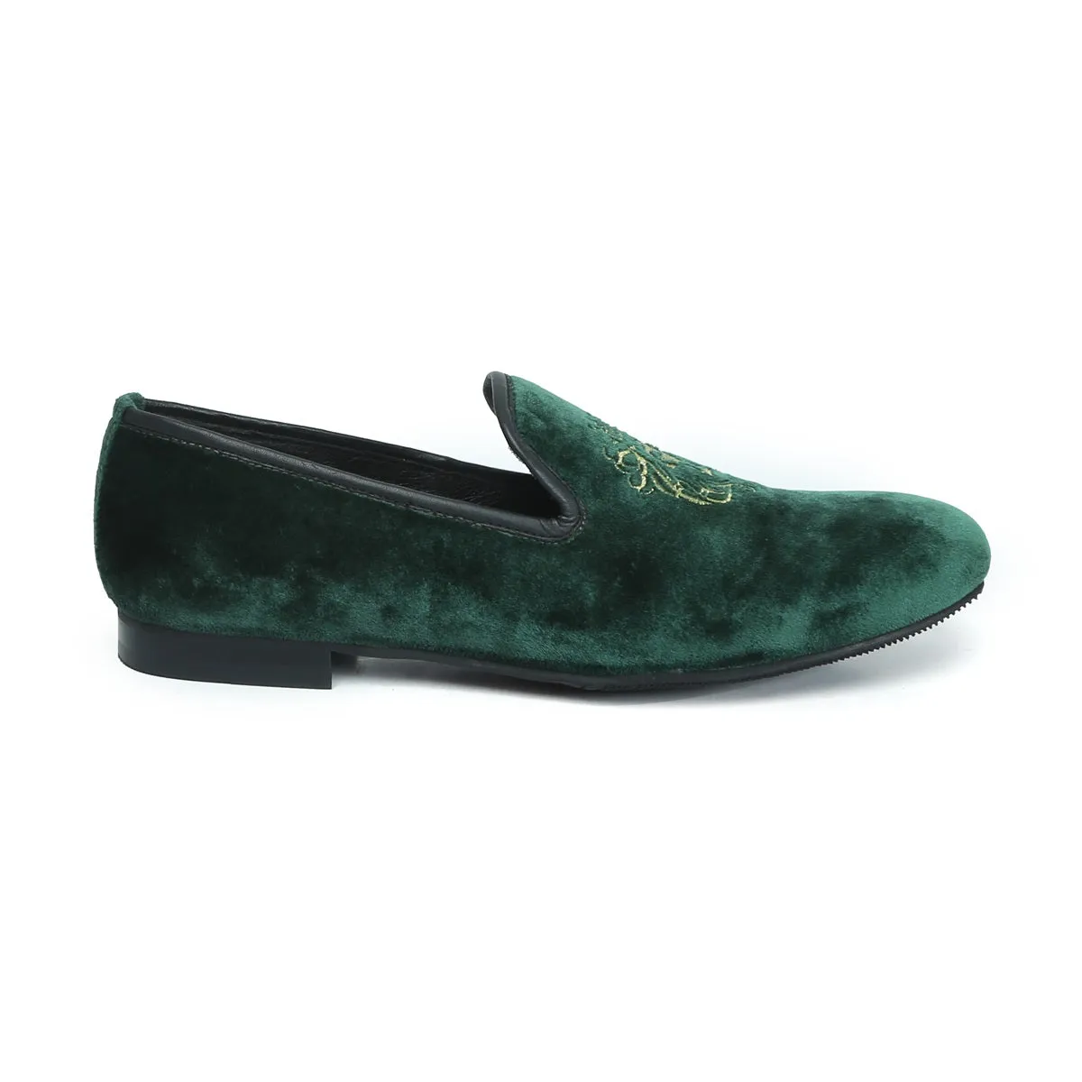 Dark Green/Golden Lion King Embroidery Velvet Slip-On By Brune & Bareskin