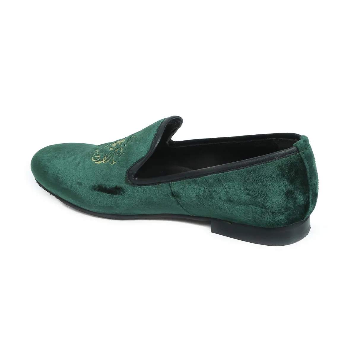 Dark Green/Golden Lion King Embroidery Velvet Slip-On By Brune & Bareskin