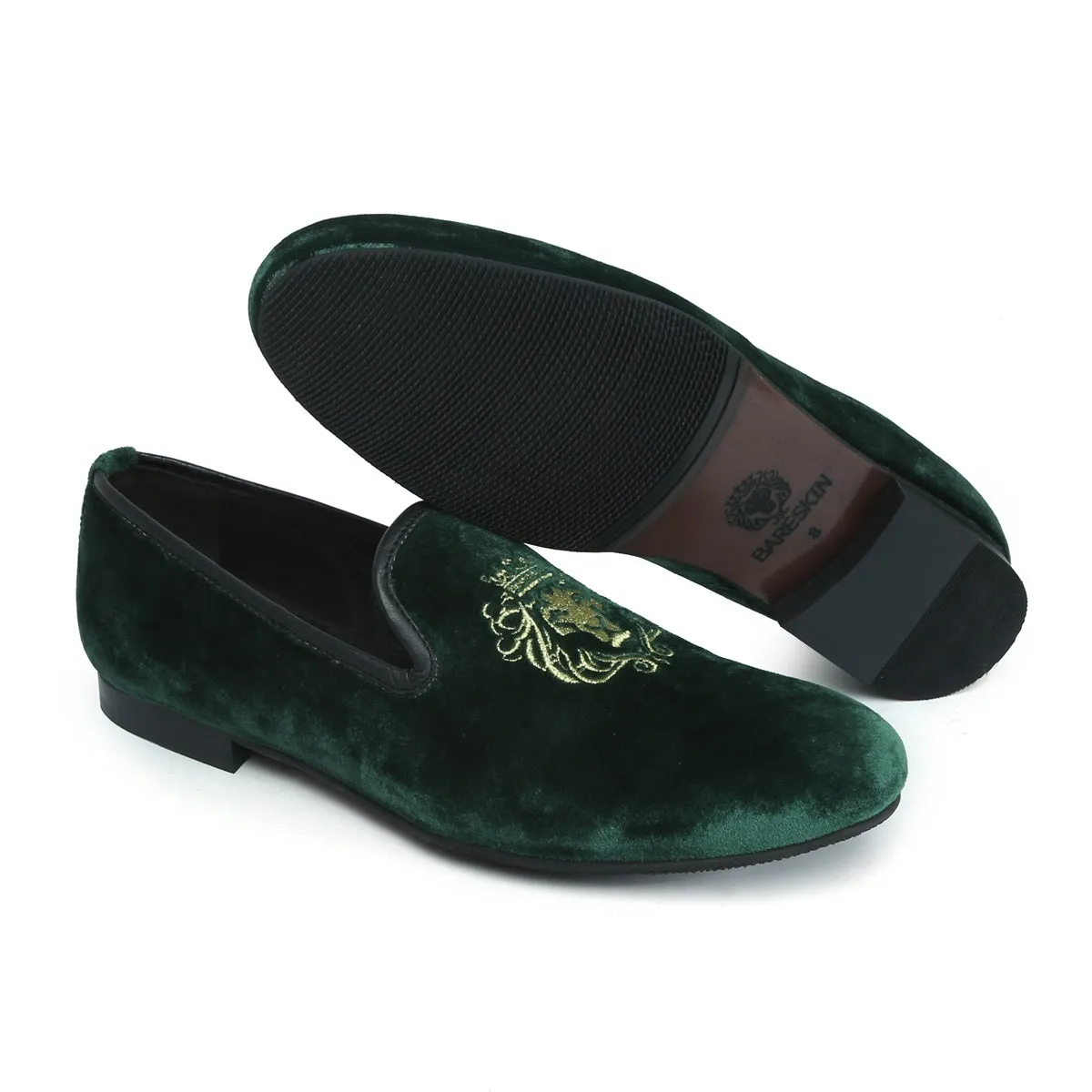 Dark Green/Golden Lion King Embroidery Velvet Slip-On By Brune & Bareskin