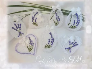 Decoration with a touch of Provence - Lavender/ Eggs, heart and oval/ FSL/ 4x4 hoop/ 7 pieces