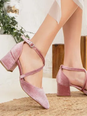 Dolly Vegan Velvet Block Heels | Rose
