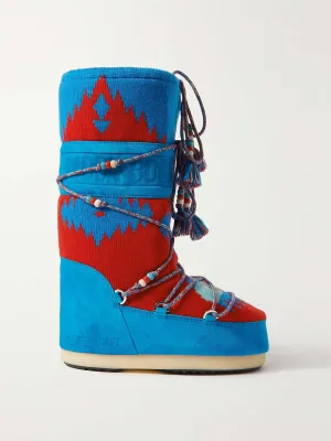Embellished wool-jacquard and suede snow boots
