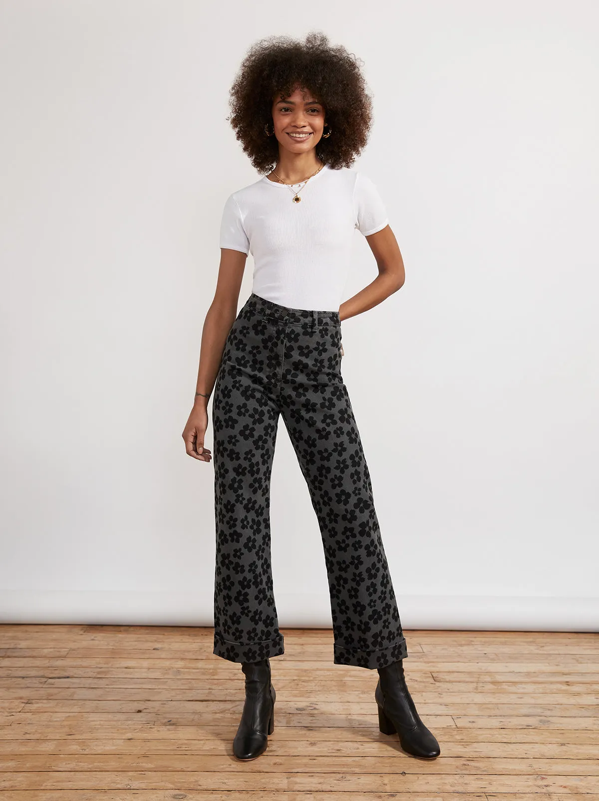 Faith Grey Floral Printed Trousers