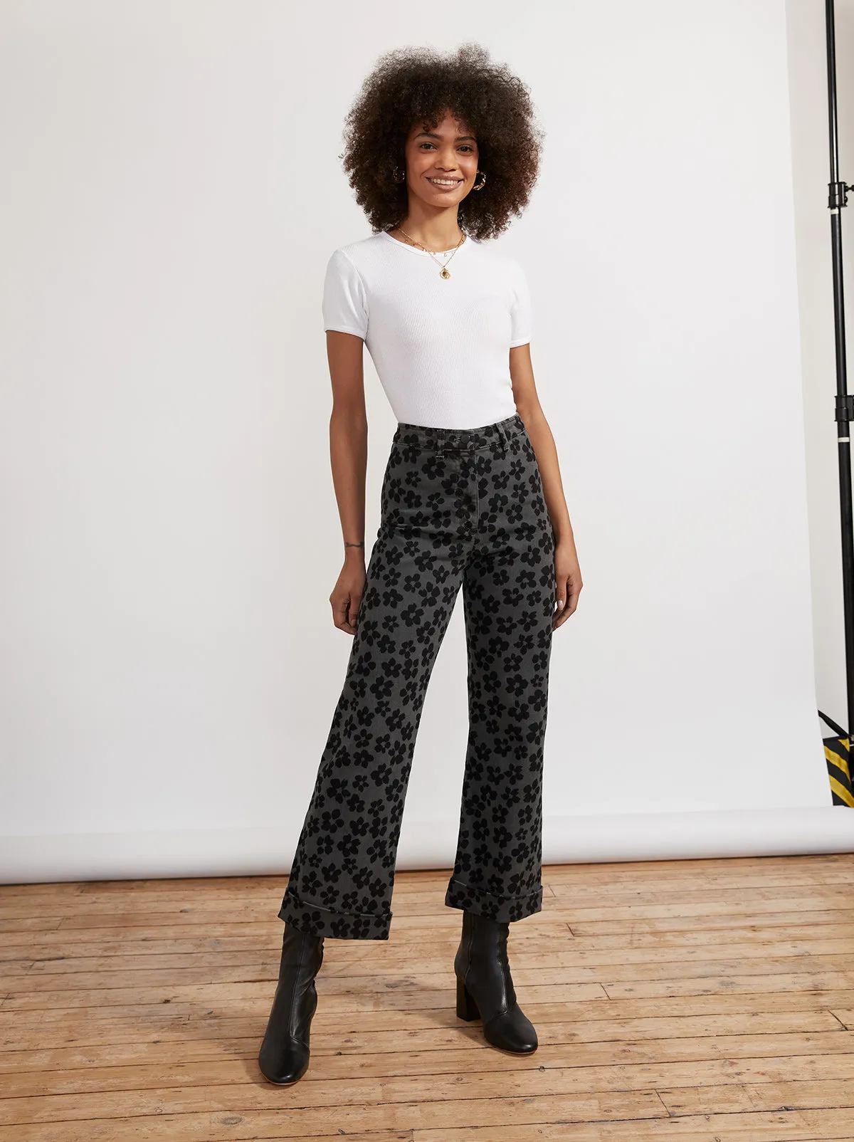 Faith Grey Floral Printed Trousers