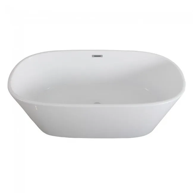 Free Standing Bath Tub 63"L x 30"W x 23"H, Acrylic, Glossy, Oval, Center Drain, 68 Gallons