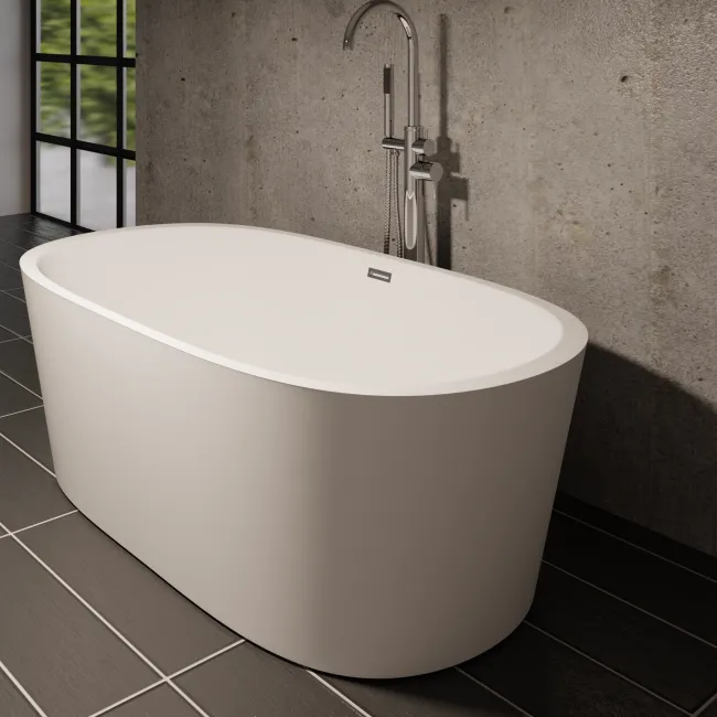 Free Standing Bath Tub 63"L x 30"W x 23"H, Acrylic, Glossy, Oval, Center Drain, 68 Gallons