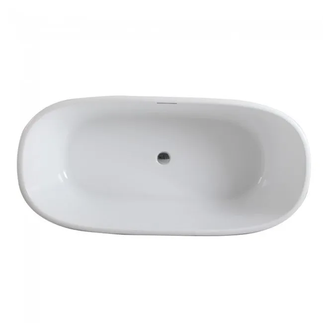 Free Standing Bath Tub 63"L x 30"W x 23"H, Acrylic, Glossy, Oval, Center Drain, 68 Gallons