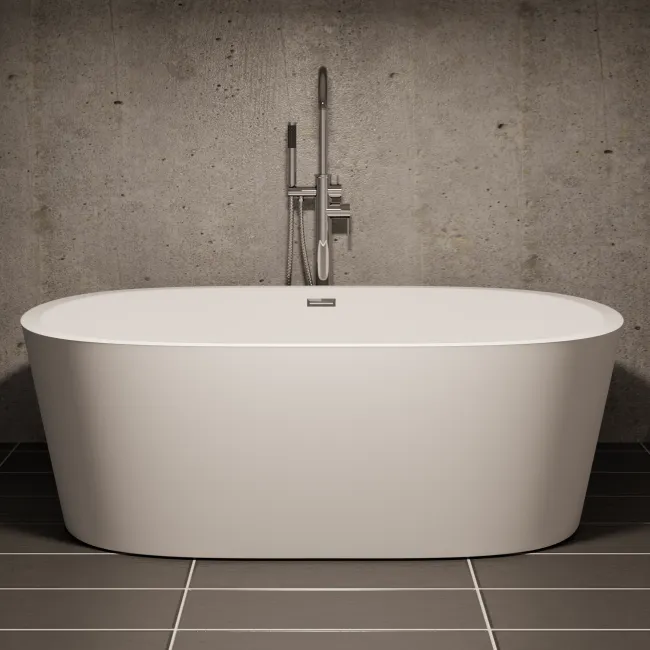 Free Standing Bath Tub 63"L x 30"W x 23"H, Acrylic, Glossy, Oval, Center Drain, 68 Gallons