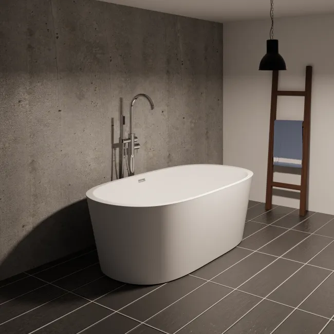Free Standing Bath Tub 63"L x 30"W x 23"H, Acrylic, Glossy, Oval, Center Drain, 68 Gallons