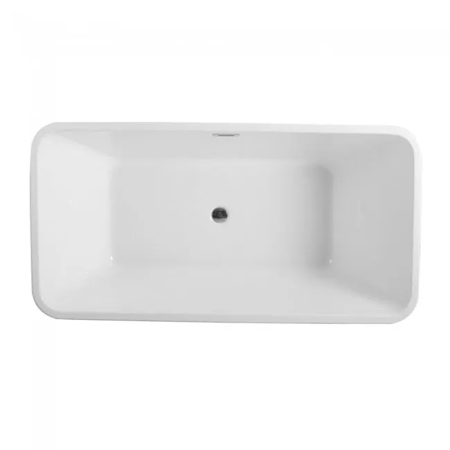 Free Standing Bath Tub 63"L x 32"W x 24"H, Acrylic, Glossy, Rectangular, Center Drain, 74 Gallons