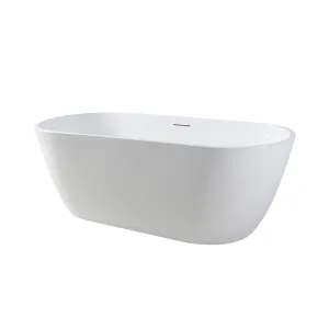Freestanding Bath Tub 55"L X 28"W X 23"H, Glossy White, Oval, Center Drain
