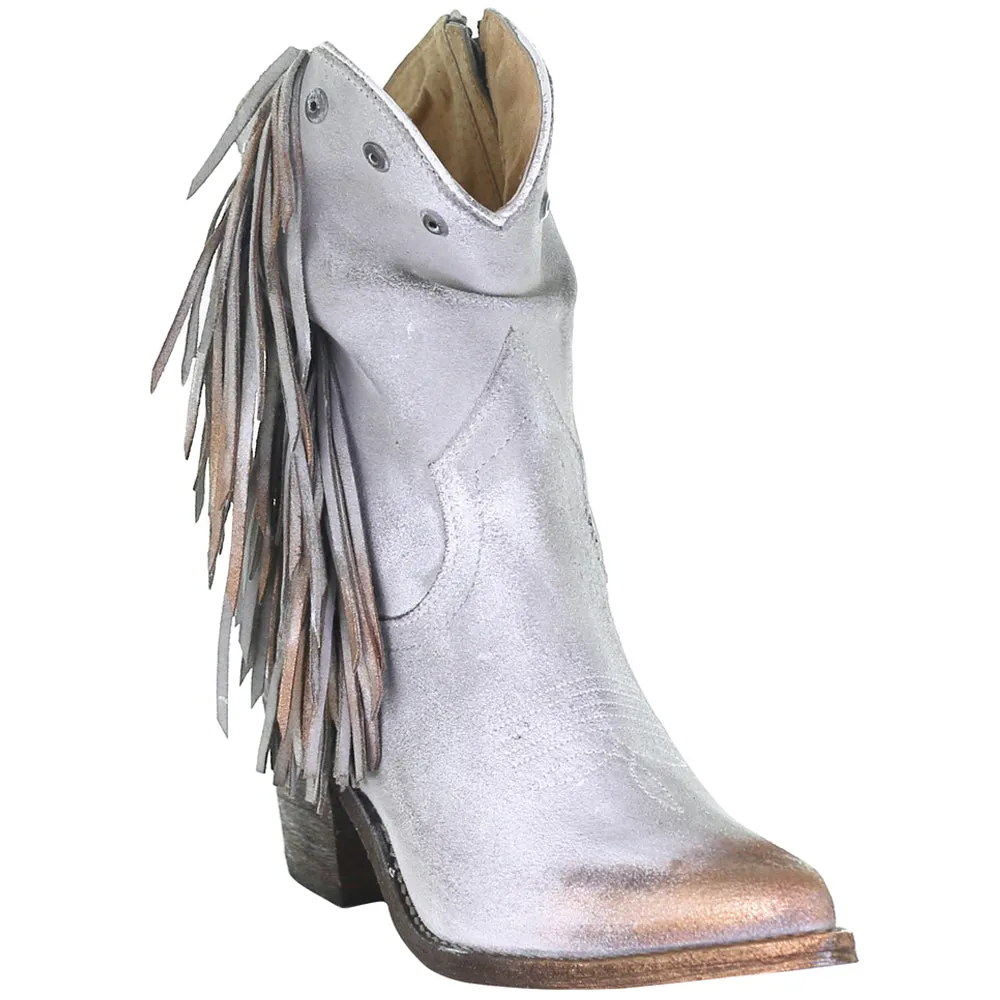 Fringe Studded Metallic Cowboy Booties