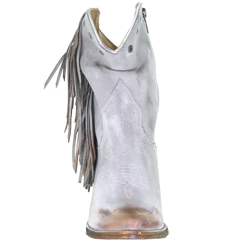 Fringe Studded Metallic Cowboy Booties