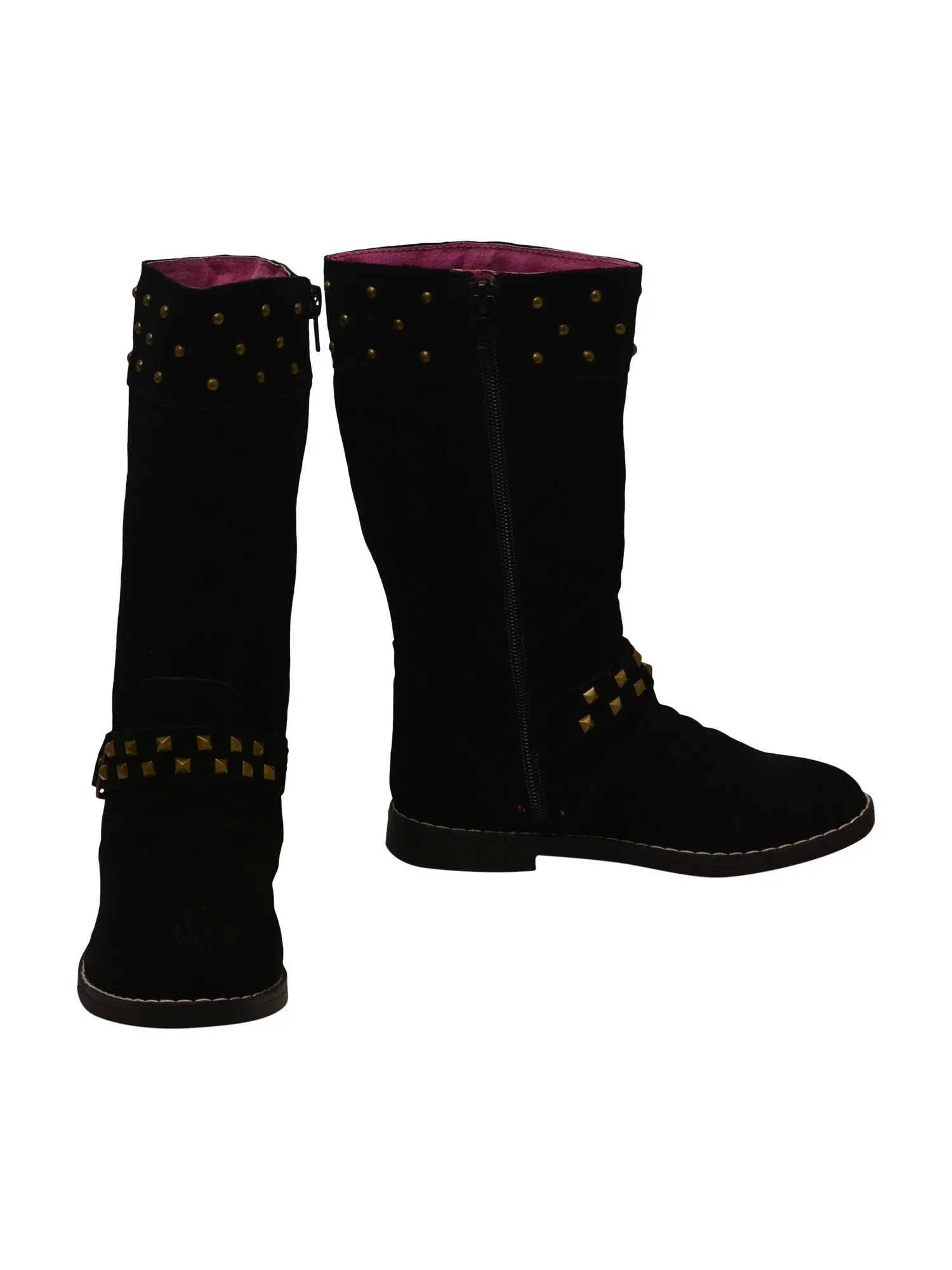 Girls Black Studded Side Zipper Buckle Tall Winter Boots 11-4 Kids