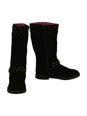 Girls Black Studded Side Zipper Buckle Tall Winter Boots 11-4 Kids