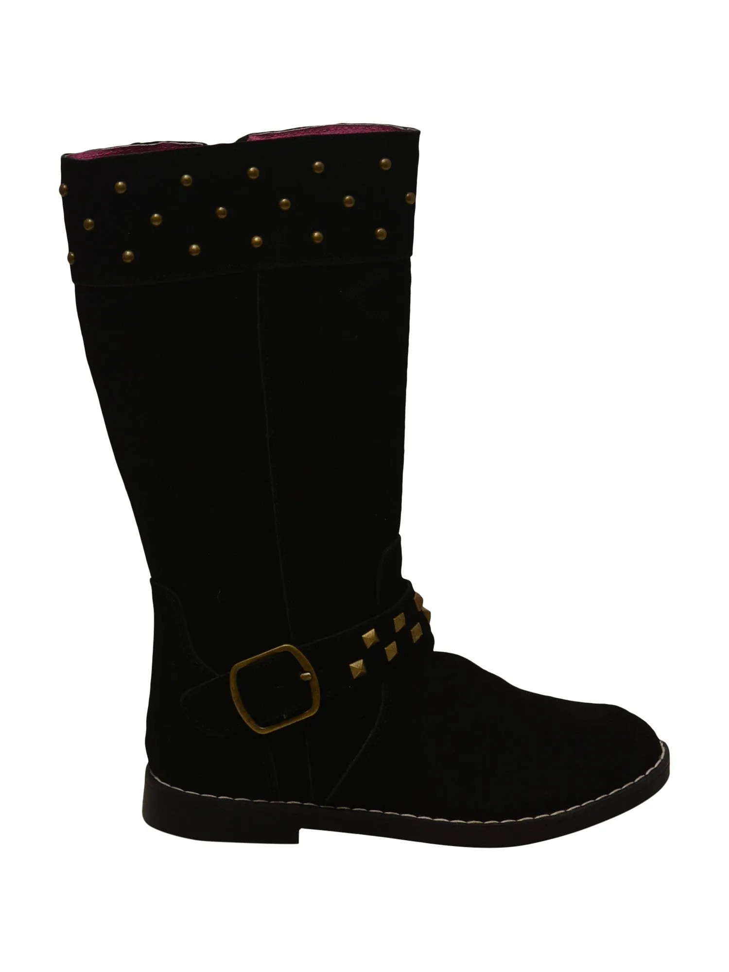Girls Black Studded Side Zipper Buckle Tall Winter Boots 11-4 Kids