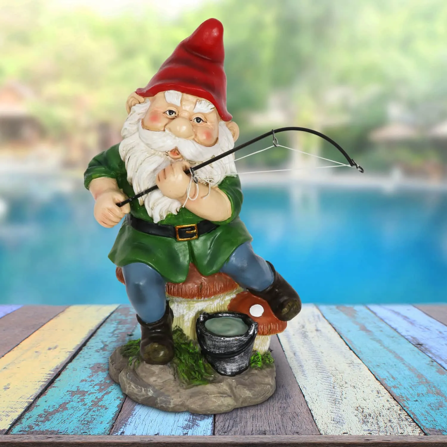 Good Time Fishing Frodo Red Hat Gnome Statue, 11 Inches