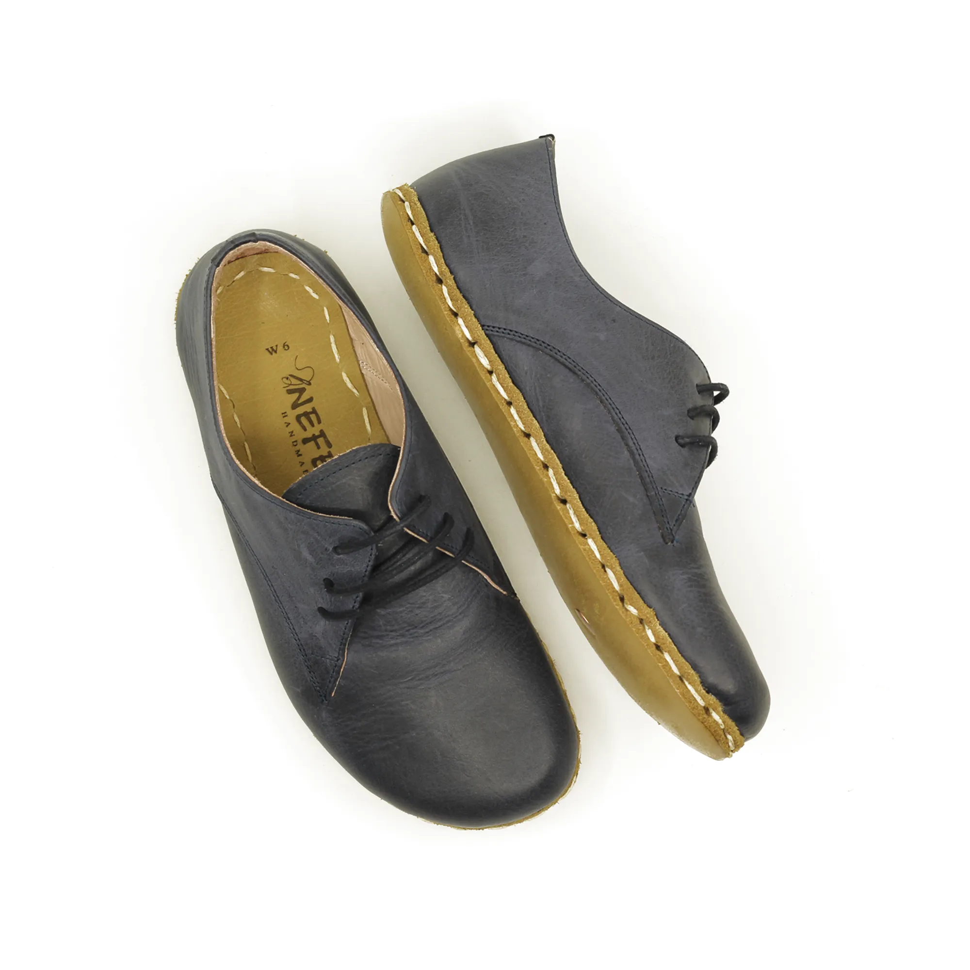 Handmade Barefoot Leather Shoes Navy Blue for Men