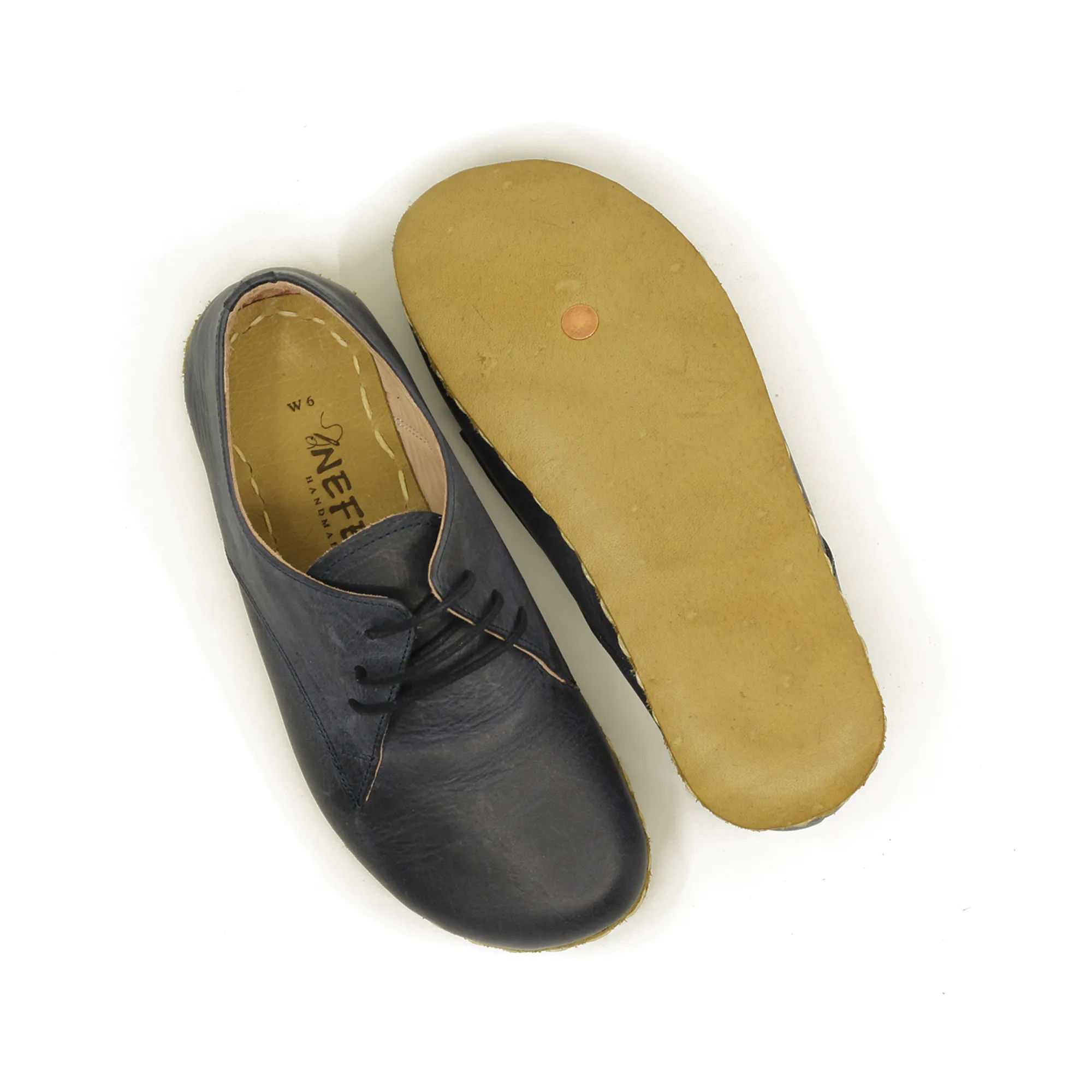 Handmade Barefoot Leather Shoes Navy Blue for Men