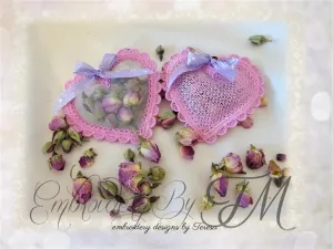 Hearts on soaps or dried flowers/two variations / embroidery on organza or lace/ 4x4 hoop