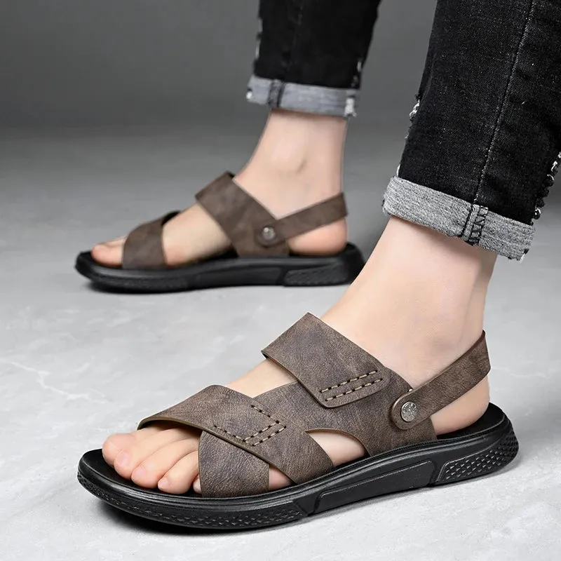 Hnzxzm Classic Arabic Style Mens Sandals outdoor Leather Slip-On Hollow Out Casual Business Party Dress Shoes for Men fashion Flats