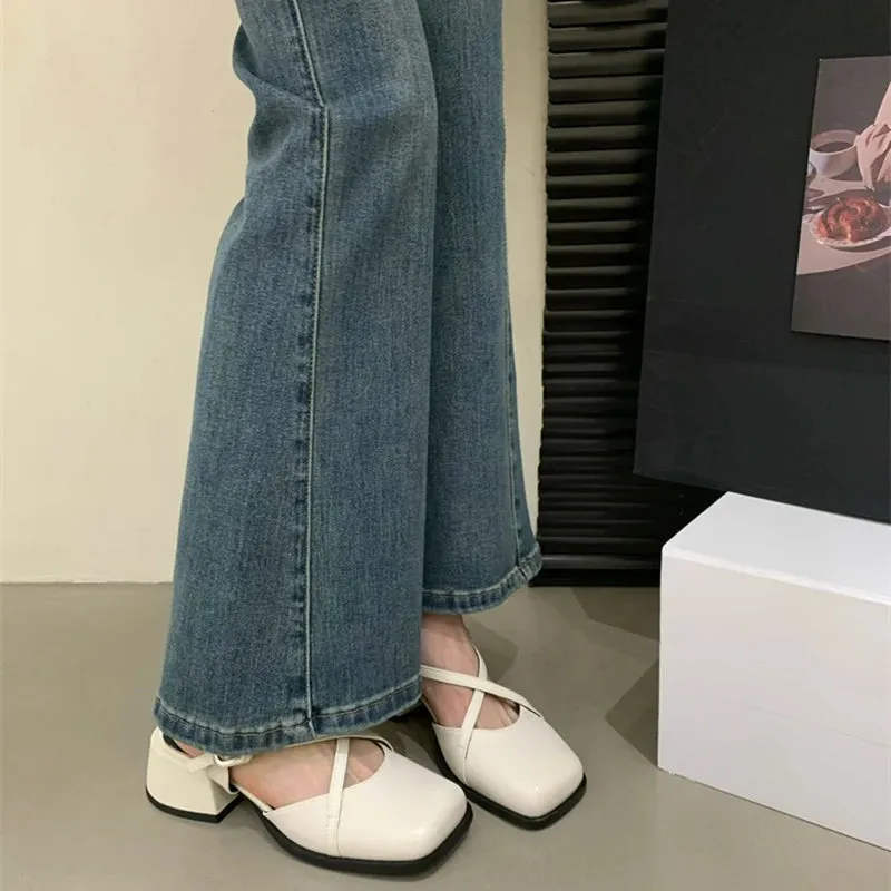 Hnzxzm Designer Women Sandals Fashion Shallow Singbacks Shoes Ladies Outdoor Thick Heel Sandalias Summer Shoes