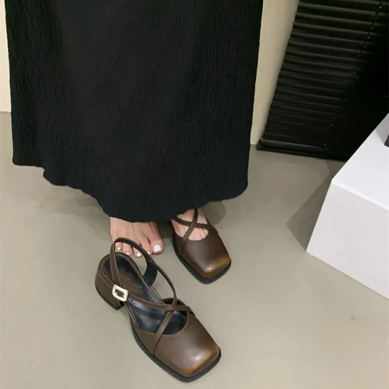 Hnzxzm Designer Women Sandals Fashion Shallow Singbacks Shoes Ladies Outdoor Thick Heel Sandalias Summer Shoes